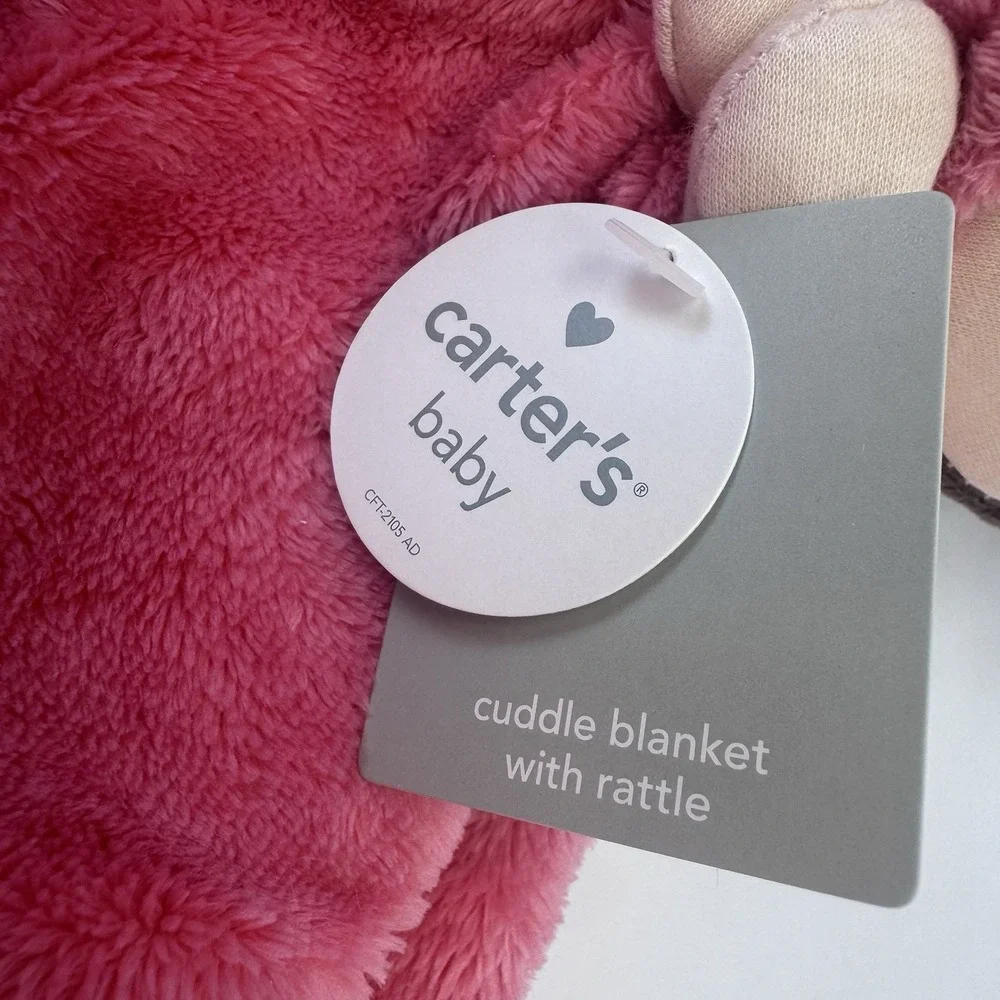 Pink Security Blanket by Carters Rattle Doll Silky Lovey Baby Brown Hair Gift